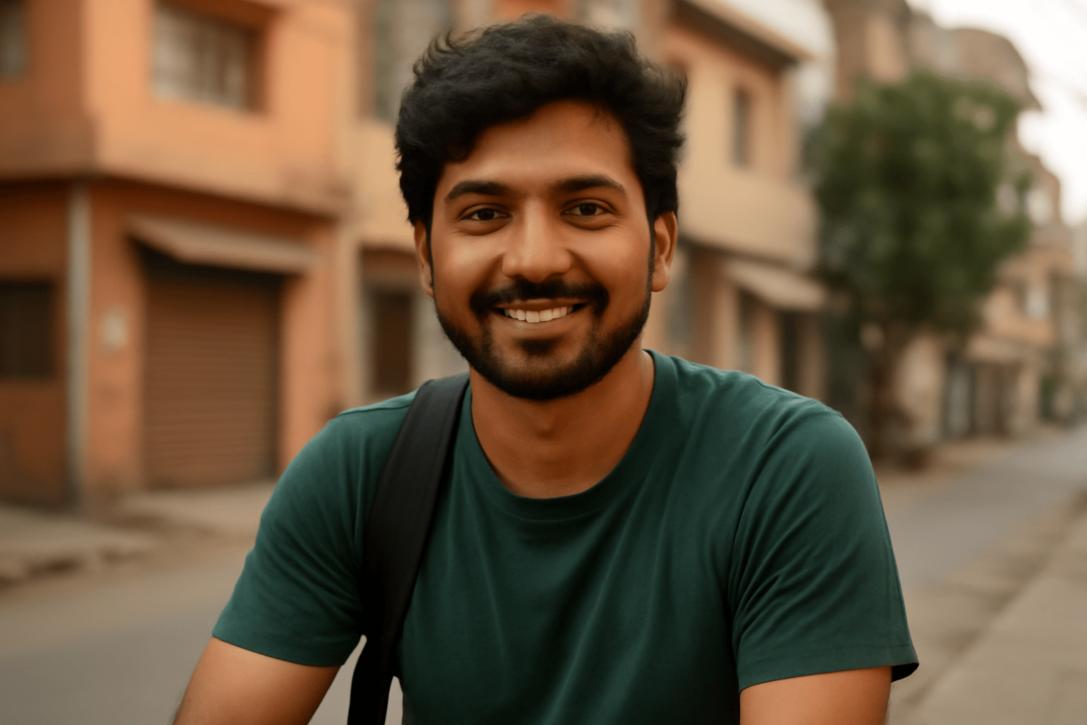 Shaam Verma, an Indian college student, smiling after completing a communication skills course online.